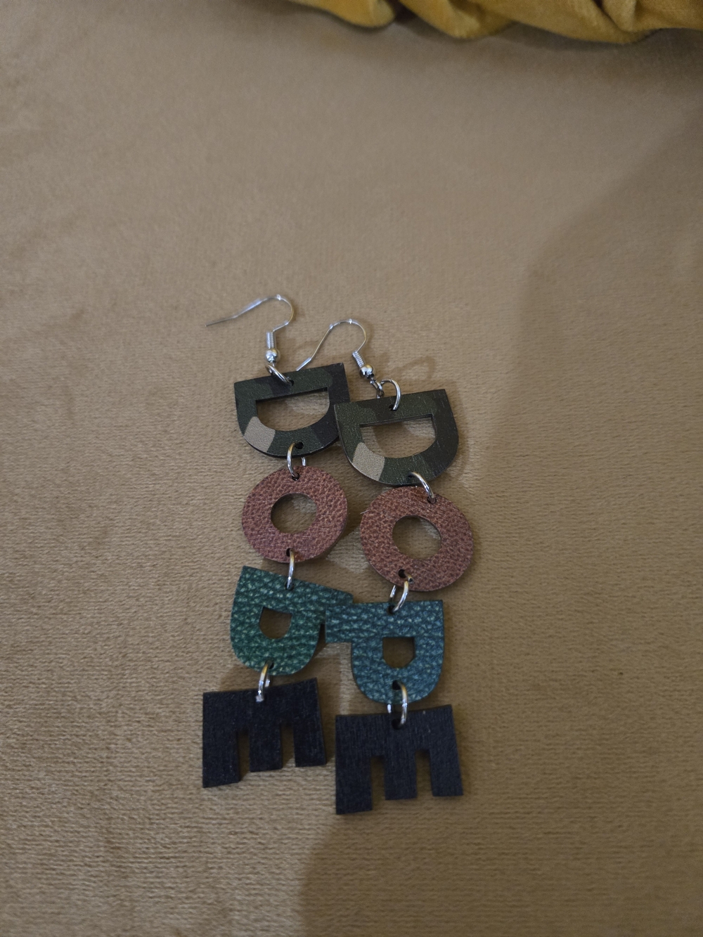 Multi-Color Geometric Leather Drop Earrings - Green, Pink, Black